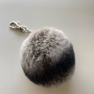 Mink Fur Pom Pom Keychain - Black and Gray